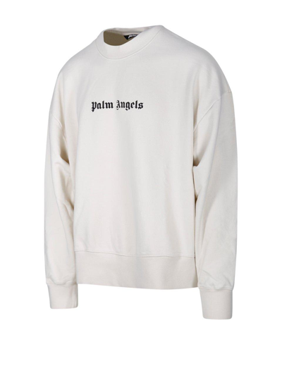 Shop Palm Angels Logo-printed Crewneck Sweatshirt In White