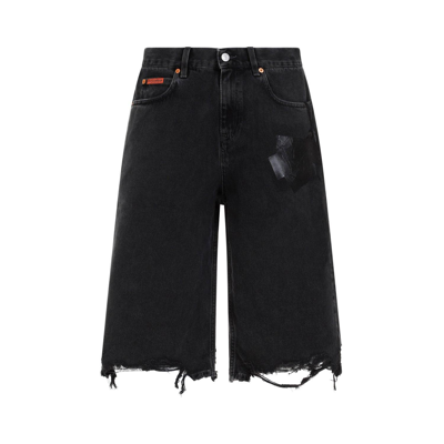 Shop Martine Rose Distressed Denim Shorts In Black