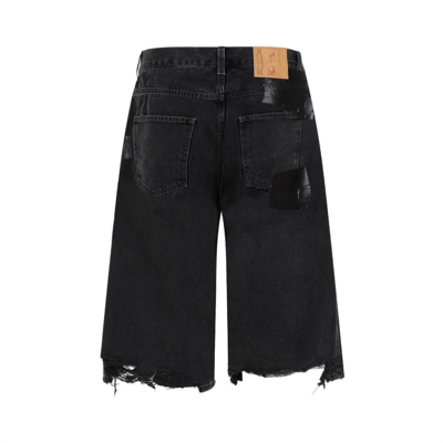 Shop Martine Rose Distressed Denim Shorts In Black