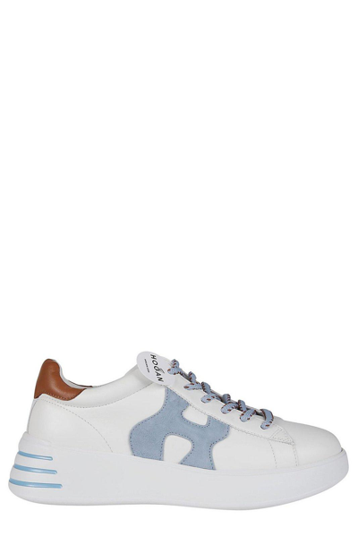 Shop Hogan Rebel H564 Sneakers In L Bianco/celeste/cuoio