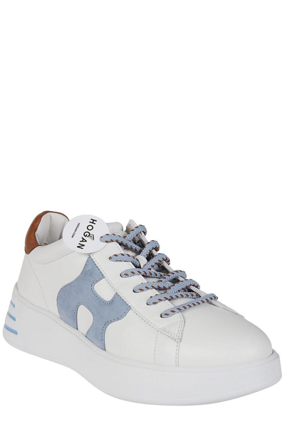 Shop Hogan Rebel H564 Sneakers In L Bianco/celeste/cuoio