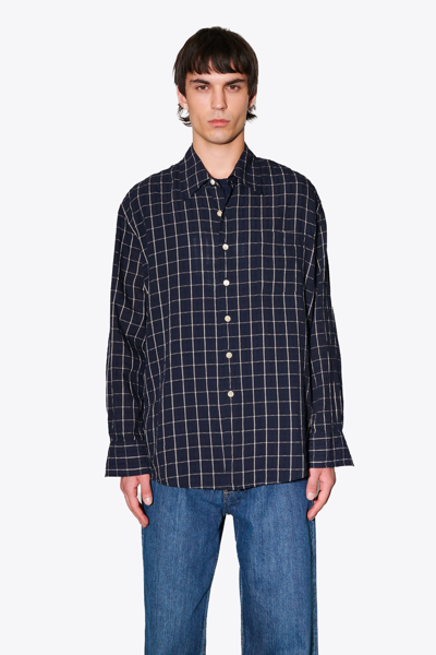 Shop Our Legacy Above Shirt Dark Blue Checked Shirt With Long Sleeves - Above Shirt In Ink