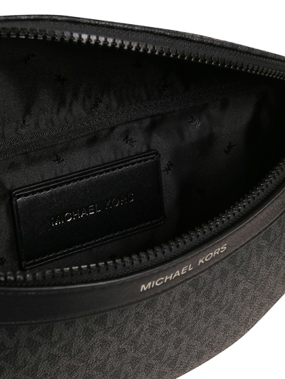 Shop Michael Kors Greyson Logo Printed Zip-up Belt Bag In Black