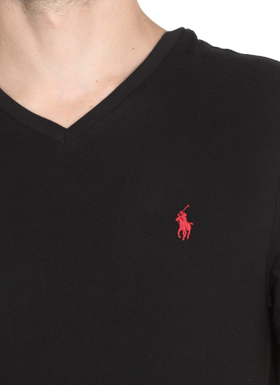 Shop Polo Ralph Lauren Logo Embroidered V-neck T-shirt In Black