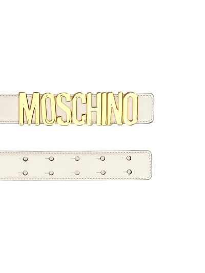 Shop Moschino Leather Belt In White