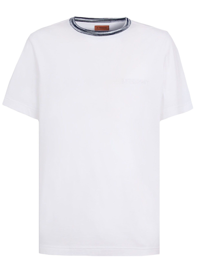 Shop Missoni White Cotton Jersey T-shirt  In White/blu