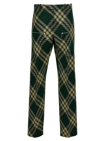Burberry Checked Wool Twill Straight Pants In Green