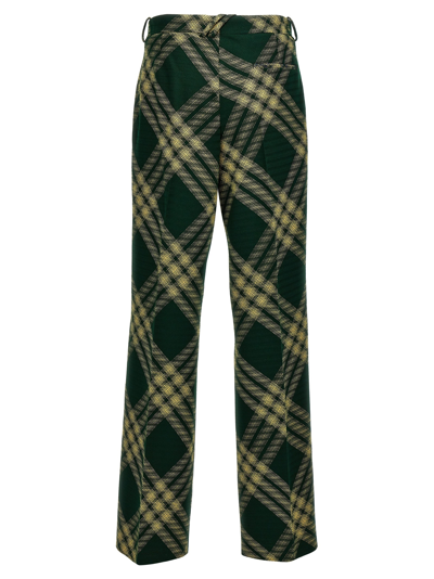 Shop Burberry Check Wool Pants In Green