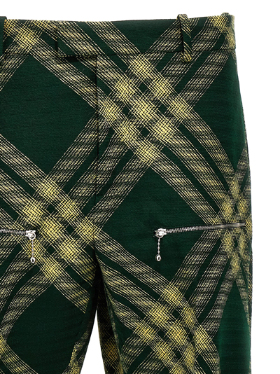 Burberry Checked Wool Twill Straight Pants In Green