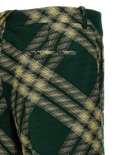 Shop Burberry Check Wool Pants In Green