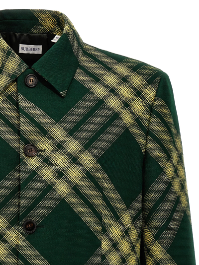 Shop Burberry Check Wool Tailored Blazer In Green