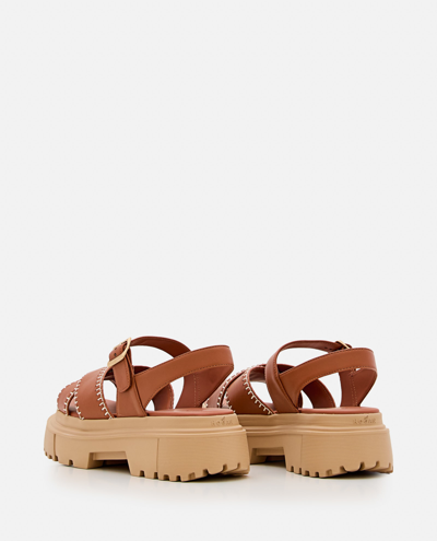 Shop Hogan H644 Leather Sandals  In Luggage