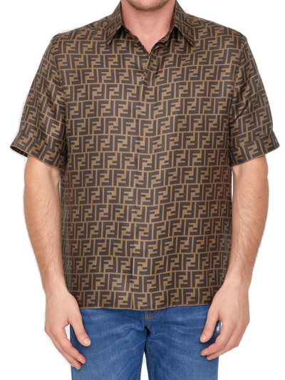 Shop Fendi Ff Motif Short Sleeved Shirt In Brown