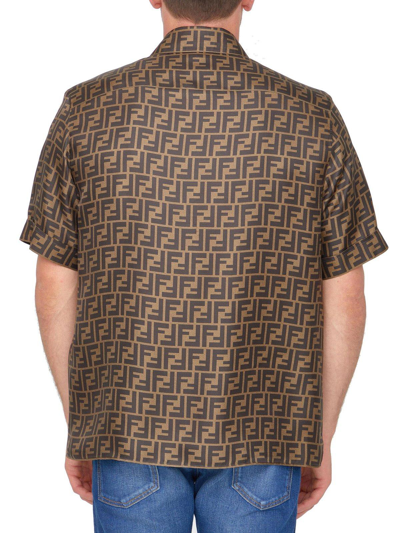 Shop Fendi Ff Motif Short Sleeved Shirt In Brown