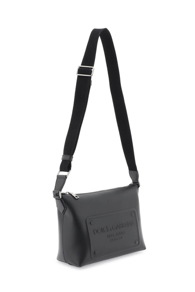 Shop Dolce & Gabbana Leather Crossbody Bag With Debossed Logo In Nero