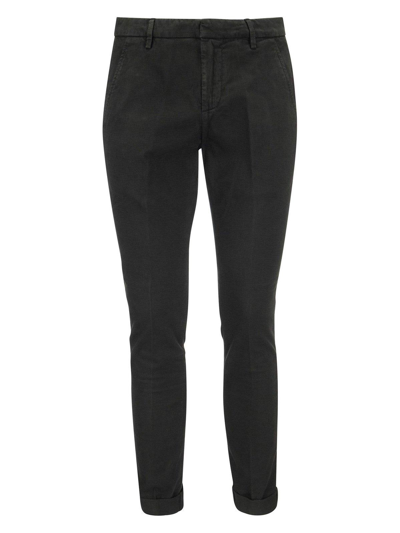 Shop Dondup Mid Rise Slim Fit Trousers In Black