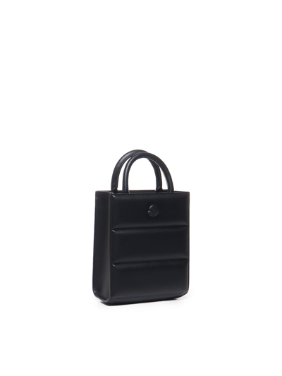 Shop Moncler Leather Doudoune Mini Tote Bag In Nero