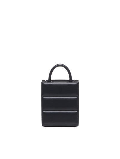 Shop Moncler Leather Doudoune Mini Tote Bag In Nero
