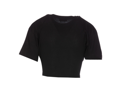 Shop Elisabetta Franchi Cropped T-shirt With Knot And Print In Nero