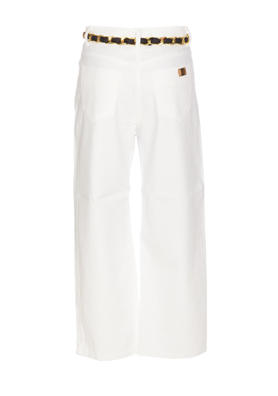 Shop Elisabetta Franchi Cropped Wide Jeans With Chain Belt In Avorio