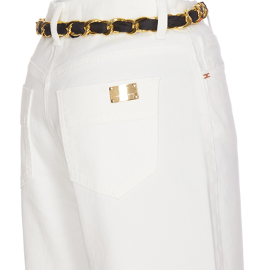 Shop Elisabetta Franchi Cropped Wide Jeans With Chain Belt In Avorio