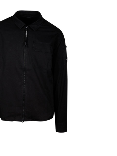 Shop C.p. Company Zip Up Collared Shirt  In Black