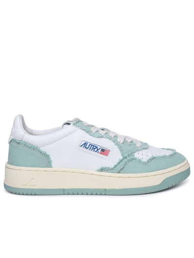 Shop Autry Teal Leather And Canvas Medalist Sneakers In Clear Blue