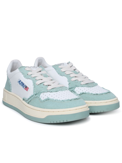 Shop Autry Teal Leather And Canvas Medalist Sneakers In Clear Blue