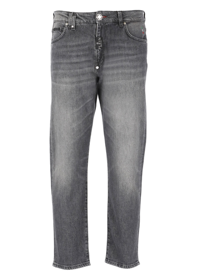 Shop Philipp Plein Cotton Jeans In Ve Silver Grey