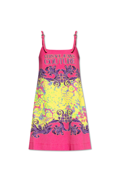 Shop Versace Jeans Couture Denim Dress In Pink