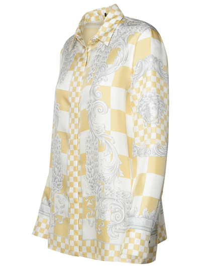 Shop Versace Beige Silk Shirt In Light Sand+white+silver