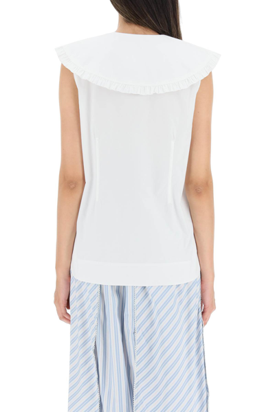 Shop Ganni Cotton Sleeveless Shirt With Oversized Collar