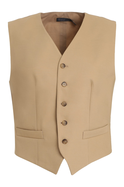 Shop Polo Ralph Lauren Cotton-wool Blend Vest In Beige