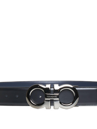 Shop Ferragamo Gancini Buckle Belt In Nero/blue