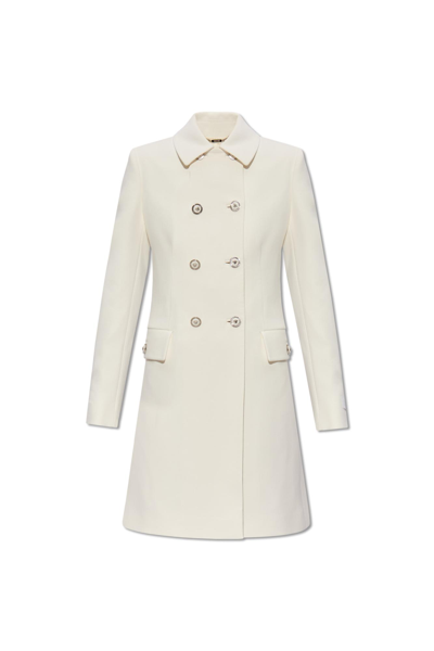 Shop Versace Double-breasted Coat In Optical White