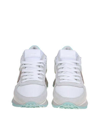 Shop Philippe Model Tropez Sneakers In Suede And Nylon Color White And Turquoise