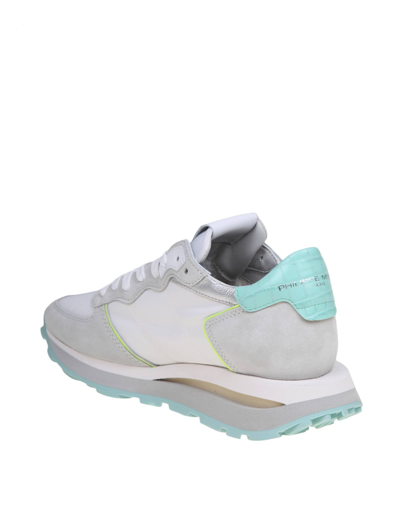 Shop Philippe Model Tropez Sneakers In Suede And Nylon Color White And Turquoise