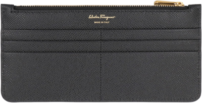 Shop Ferragamo Gancini Logo Detail Leather Card Holder In Nero