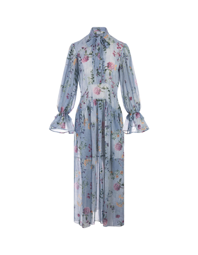 Shop Ermanno Scervino Floral Print Shirt Dress In St. Fiori Denim Azzurra