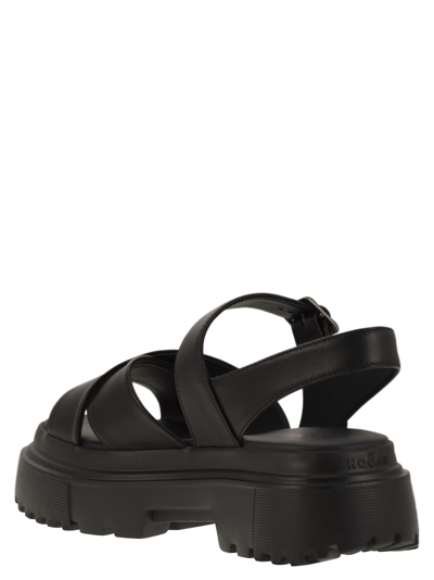 Shop Hogan Leather Sandal With Midsole Sandals In Nero