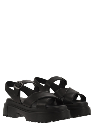 Shop Hogan Leather Sandal With Midsole Sandals In Nero