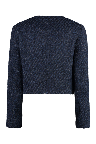 Shop Michael Michael Kors Knitted Jacket In Blue