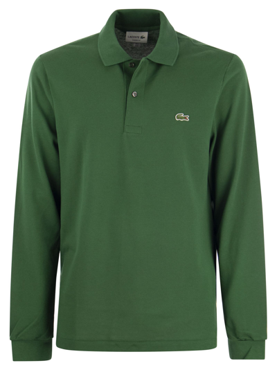 Shop Lacoste Long-sleeved Cotton Polo Shirt In Verde