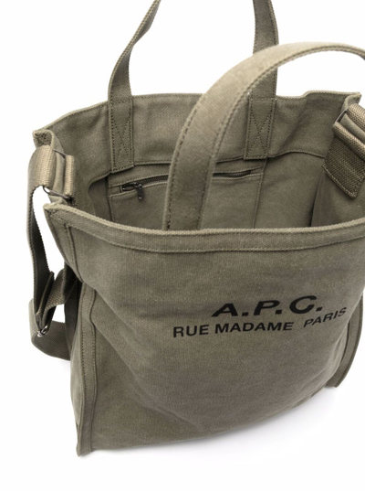 Shop Apc Cabas Grey Shopper Bag With Logo Print In Cotton Man Tote In Kaki