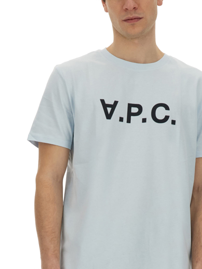 Shop Apc T-shirt With Logo T-shirt In Blu