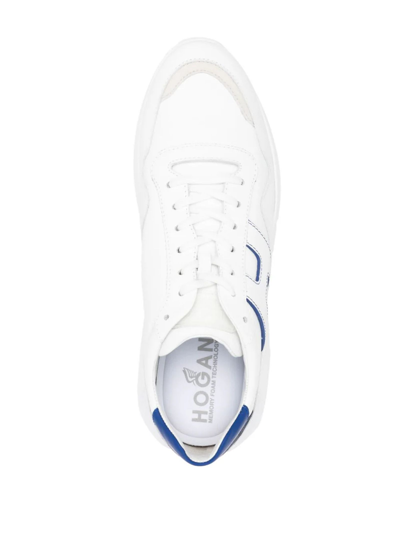 Shop Hogan White Leather Sneakers In G Bianco/bluette
