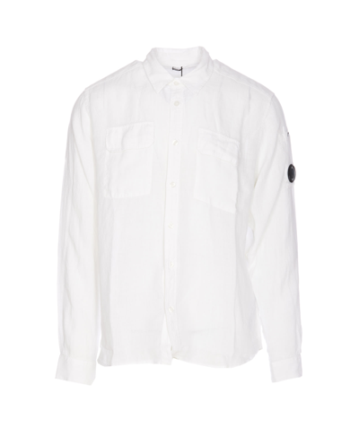 Shop C.p. Company Linen Logo Shirt In Bianco