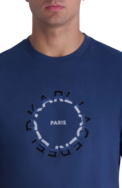 Shop Karl Lagerfeld Flocked Circle Logo T-shirt In Navy