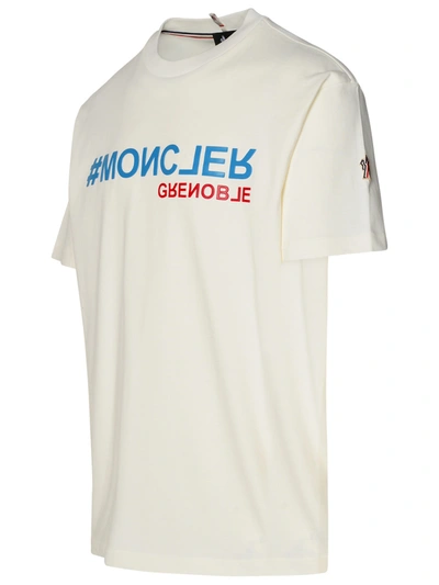 Shop Moncler Grenoble Man  Grenoble Ivory Cotton T-shirt In White