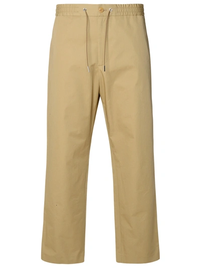 Shop Moncler Man  Beige Cotton Pants In Cream
